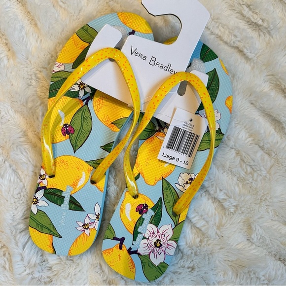 Vera Bradley NEW “Lemon Grove” Flip Flops Size Large (9-10) Lemons 🍋 Summer - Picture 1 of 5